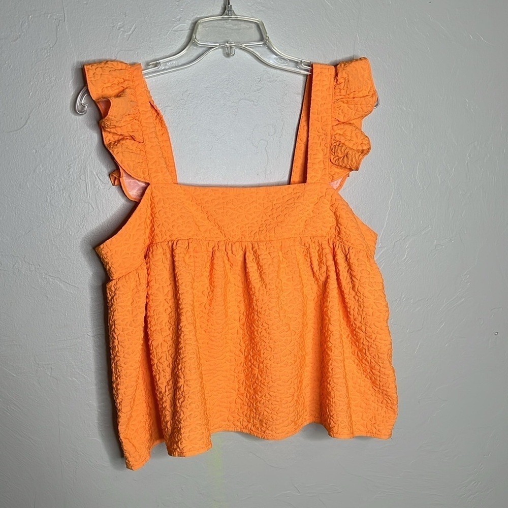 TCEC Neon Orange Crop Ruffle Top - Picture 2 of 7